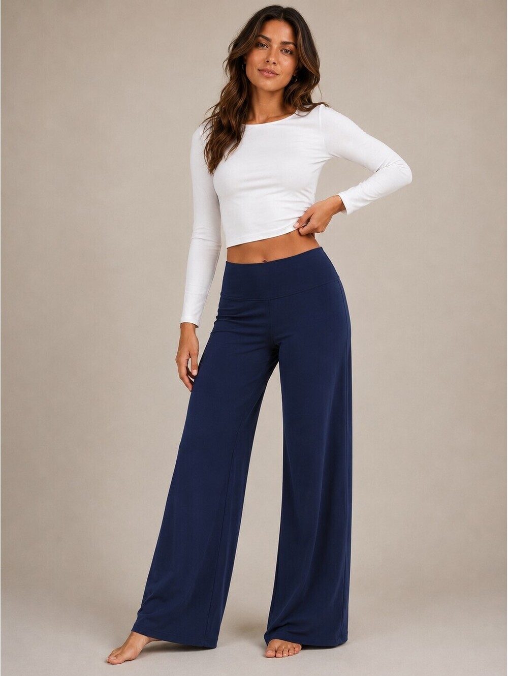 G4Free BareFeel High Stretch Yoga Gym Pilates Pants Women Wide Leg M Navy Blue